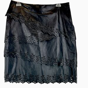 WHBM Leather Skirt Tiered Laser Cut Lace Pattern White House Black Market Sz 6